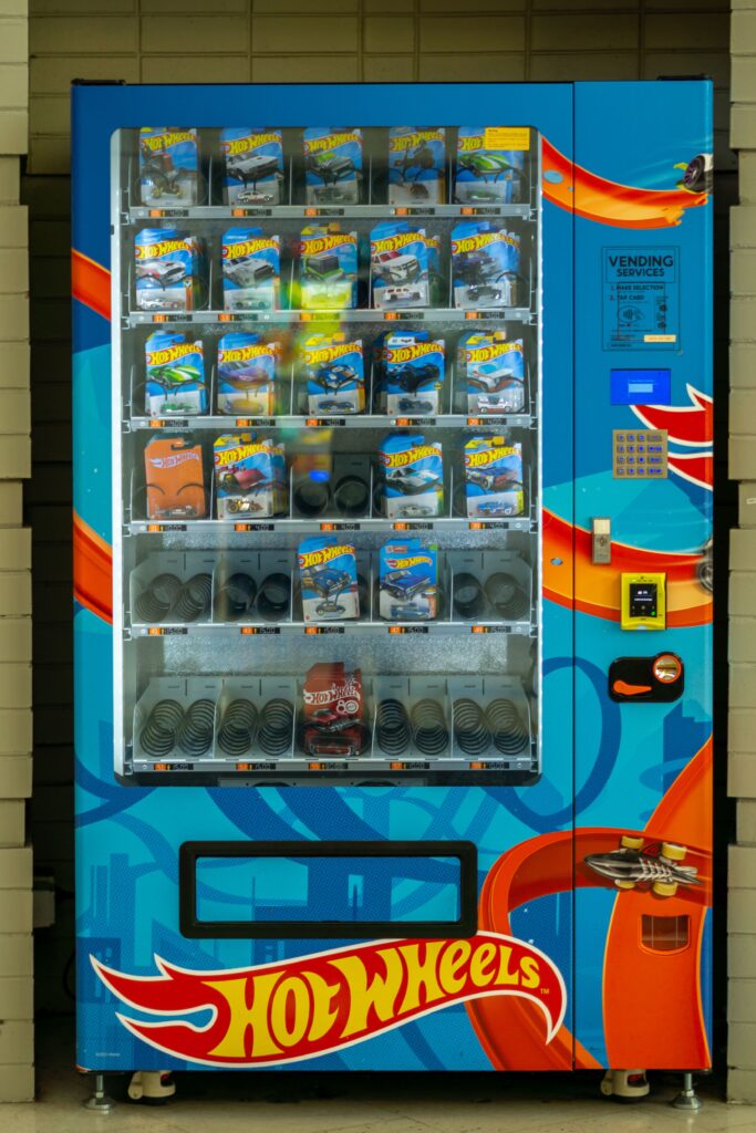 Bright and eye-catching Hot Wheels vending machine located in Hoppers Crossing, Victoria, Australia.